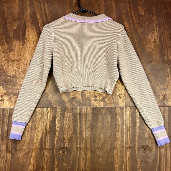 Hazel Moon Womens Sweater Brown Ribbed Cropped Long Sleeve Medium - Picture 12 of 13